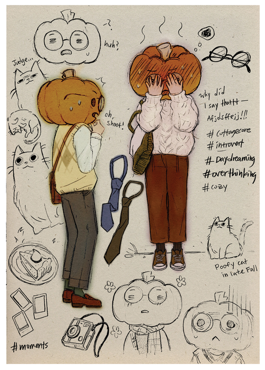 "Shy Pumpkin Boy" - 5x7 Art Print