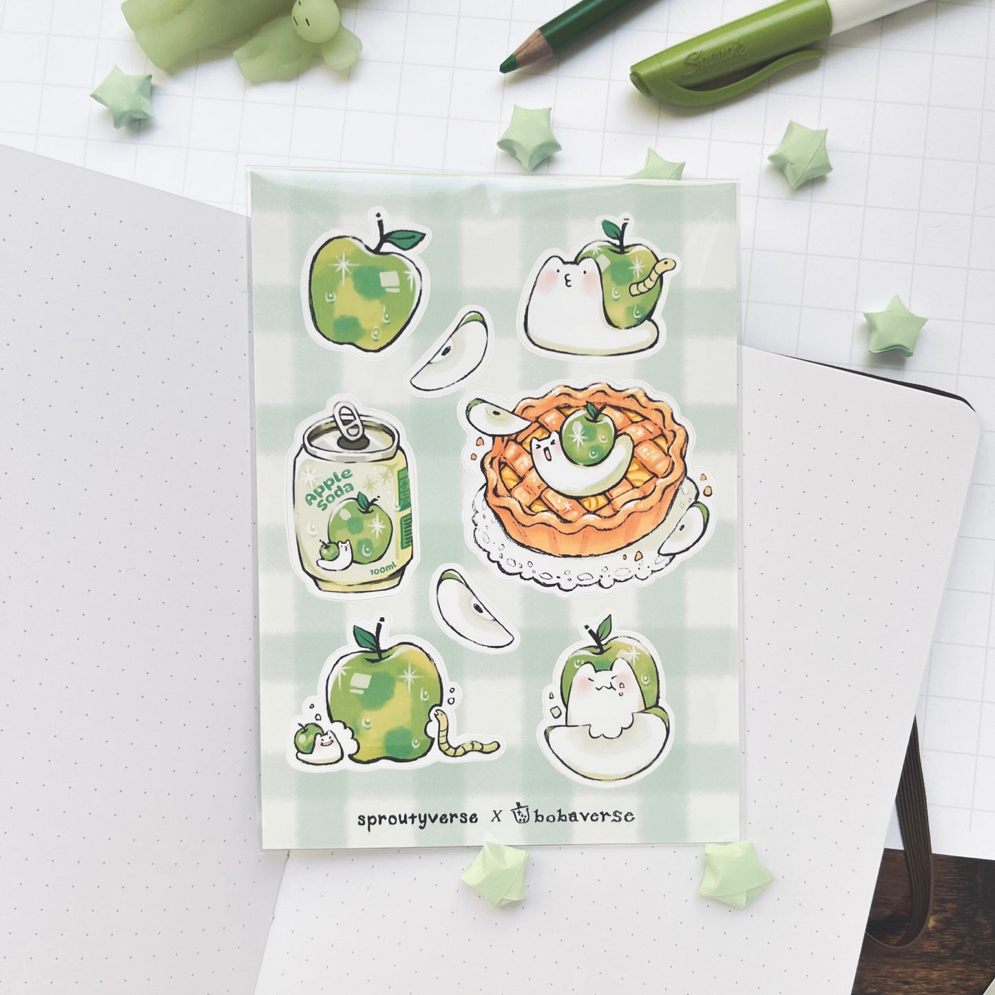 Green Apple Snail Sticker Sheet