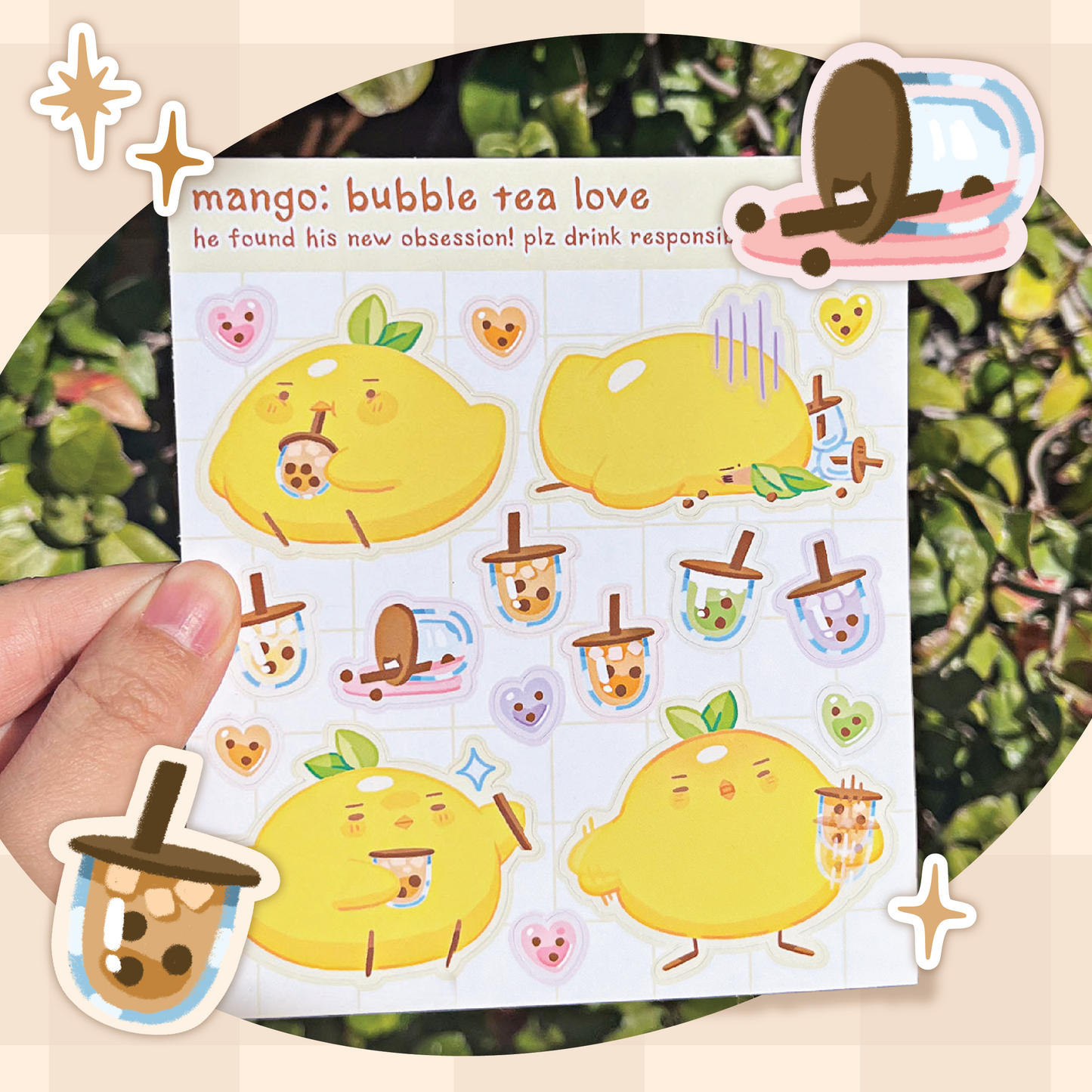 Mango: bubble tea love sticker sheets🐥🥭🧋✨