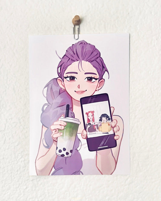 "Boba Time with Besties" - 5x7 Art Print