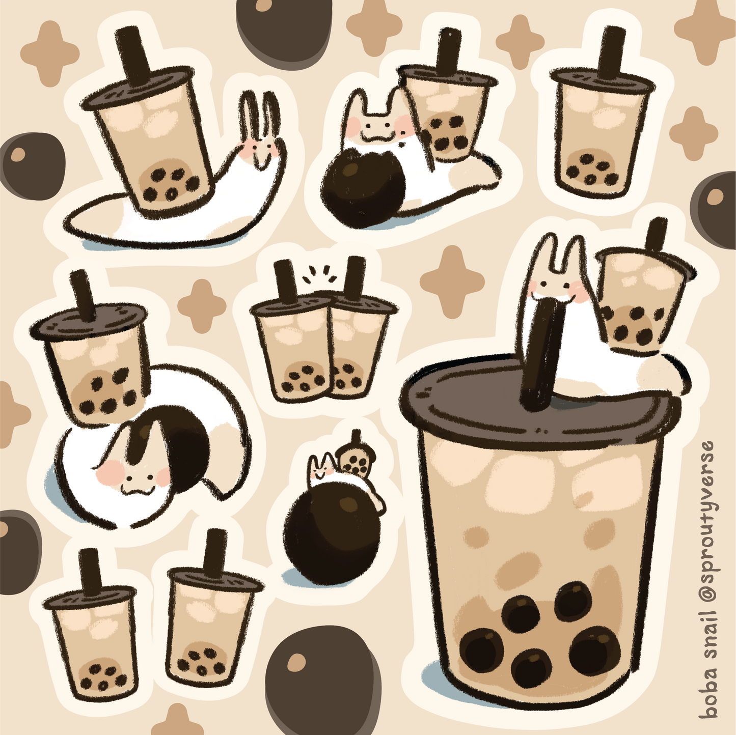 Boba Snail Sticker Sheet 🐌🧋✨