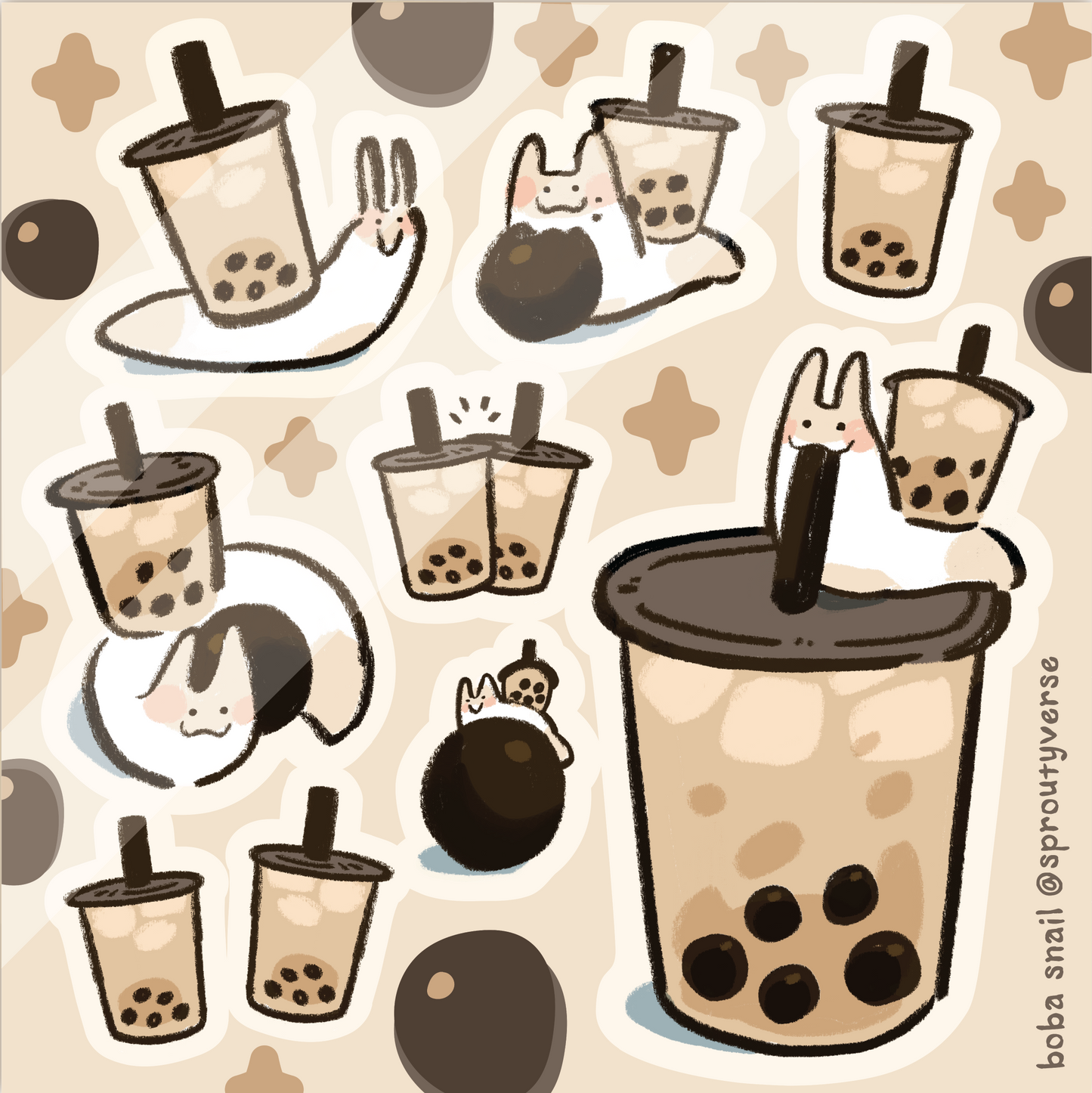 Boba Snail Sticker Sheet 🐌🧋✨